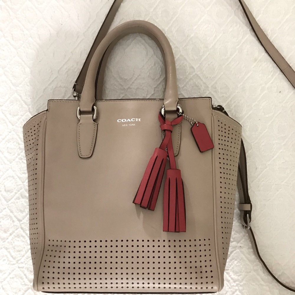 Coach Taupe Leather Satchel with Crossbody Strap